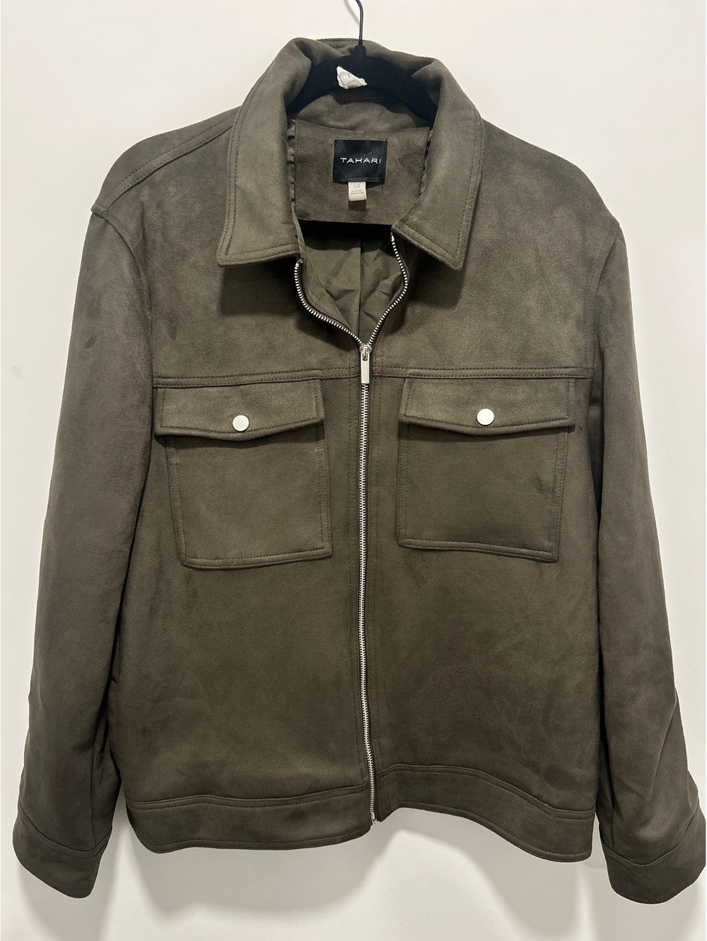 Tahari Olive Green Suede Jacket with Front Pockets - Large